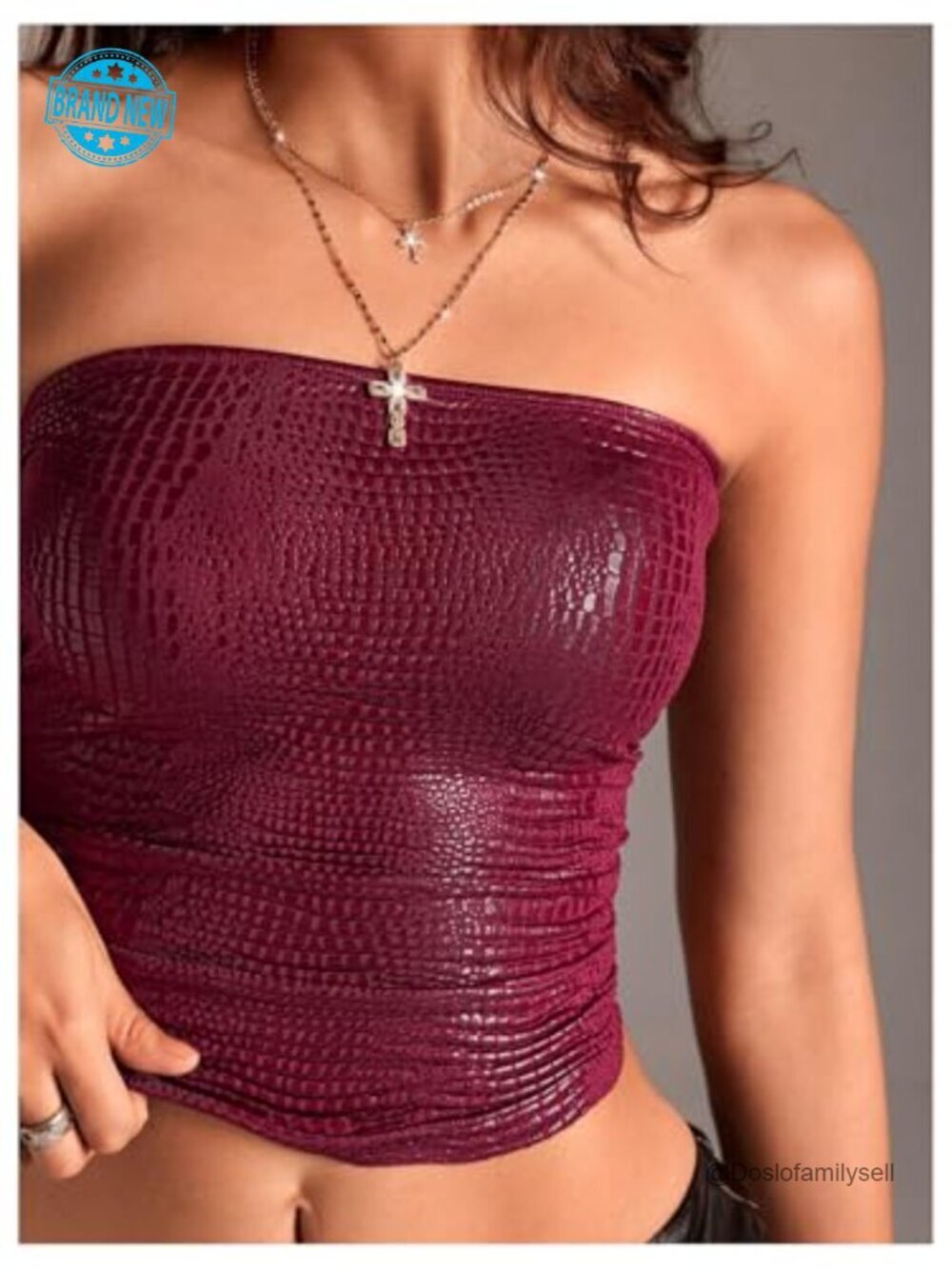 Faux Leather Y2K Bandeau Strapless Crop Top - Picture 4 of 7
